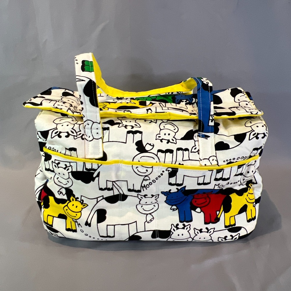 Womens Tote Handbag Multicolored Cartoon Cows Print Double Handle Diaper Bag